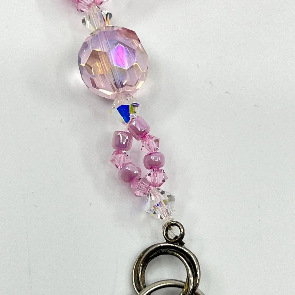 Vintage Y2K Pink Crystal Beaded‎ Lanyard Necklace ID Badge Holder Retro Boho